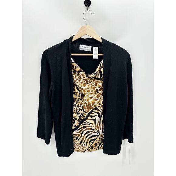 Alfred Dunner Black Jungle Habitat Animal Print Cardigan Top Women Size PXL NWT - Picture 1 of 7